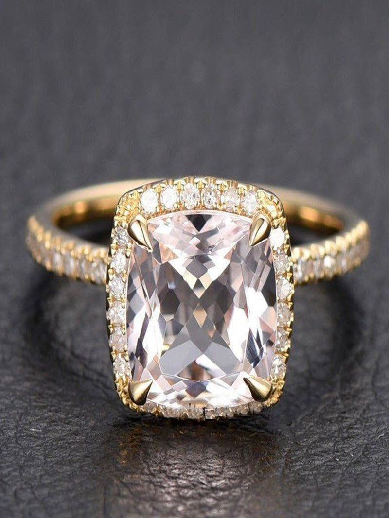1.50 Carat Cushion Cut Peach Pink Morganite and Diamond Halo Engagement Ring in
