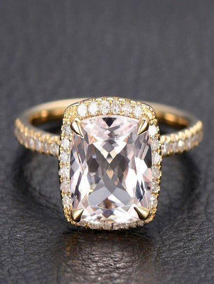 1.50 Carat Cushion Cut Peach Pink Morganite and Diamond Halo Engagement Ring in