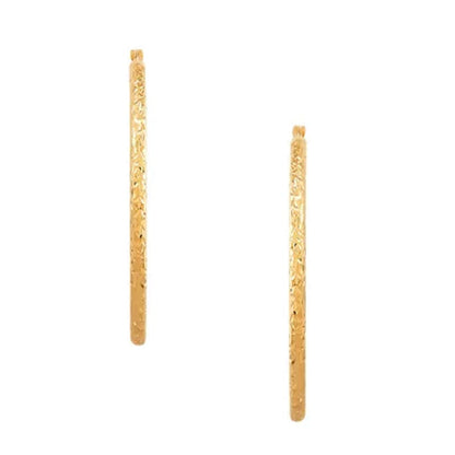 3X55Mm round Tube Hoop with Crystal Cut in 14K Yellow Gold
