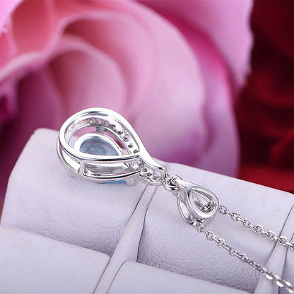 Ice Out Diamond Necklaces Drop Shaped Blue Zircon Clavicle Chain Necklace Birthd