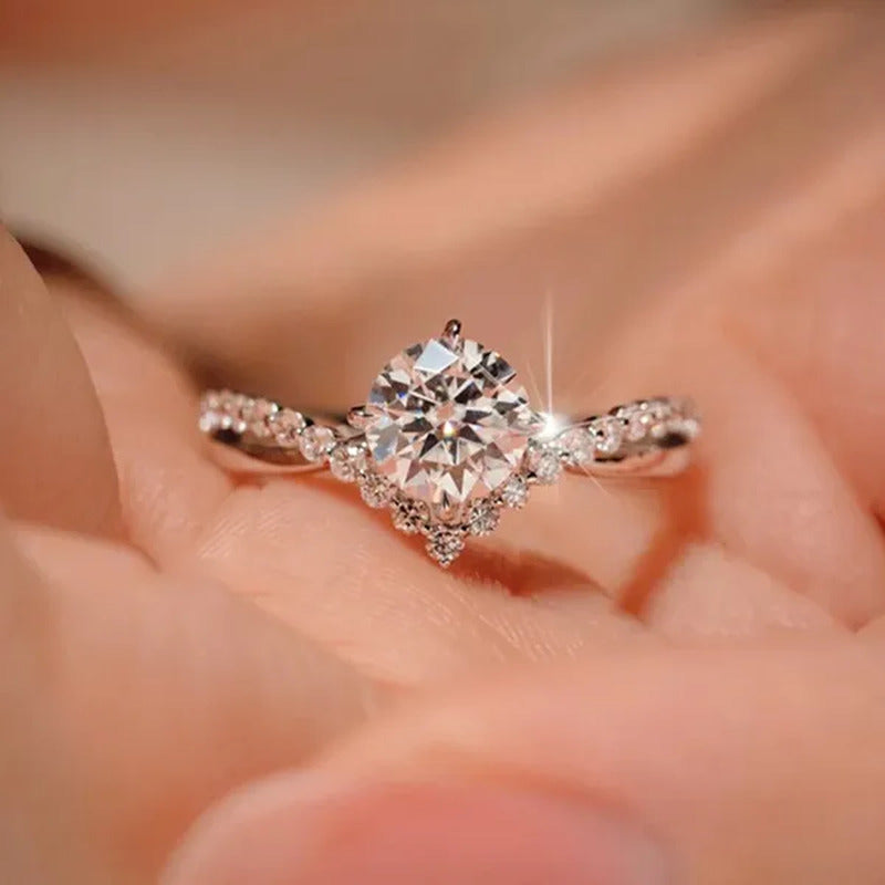 Luxury 925 Sterling Silver White Sapphire Ring round Cut Moissanite Diamond Jewe