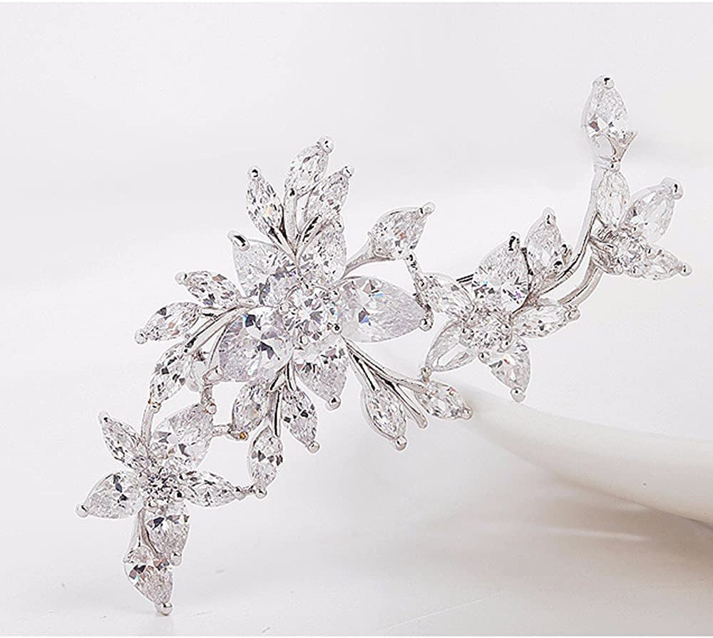 GULICX Silver Plated Base Diamante Zircon Flower Blossom Brooch Badge Pin Classi