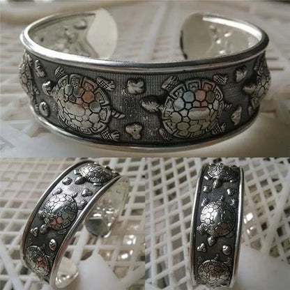Fashion Tibet Silver Plated Carved Longevity Turtle Pattern Bracelet Party Gift