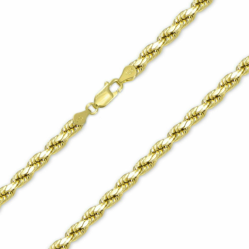 10K Yellow Gold Hollow Diamond Cut Rope Necklace Chain 3-7Mm 7-30" - Link (5Mm,2