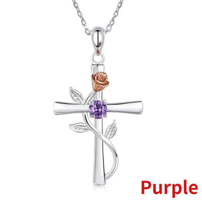Trendy 925 Sterling Silver Flower Cross Necklace for Women Engagement Wedding Ac
