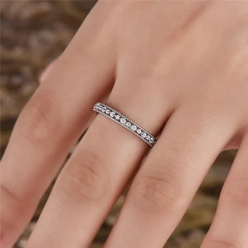 Exquisite 925 Sterling Silver/Black Gold/Gold/Rose Gold Single Ring White Full D