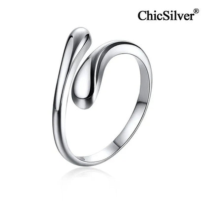 Chicsilver 925 Sterling Silver Ring Minimalist Teardrop Open Ring Eternity Ring