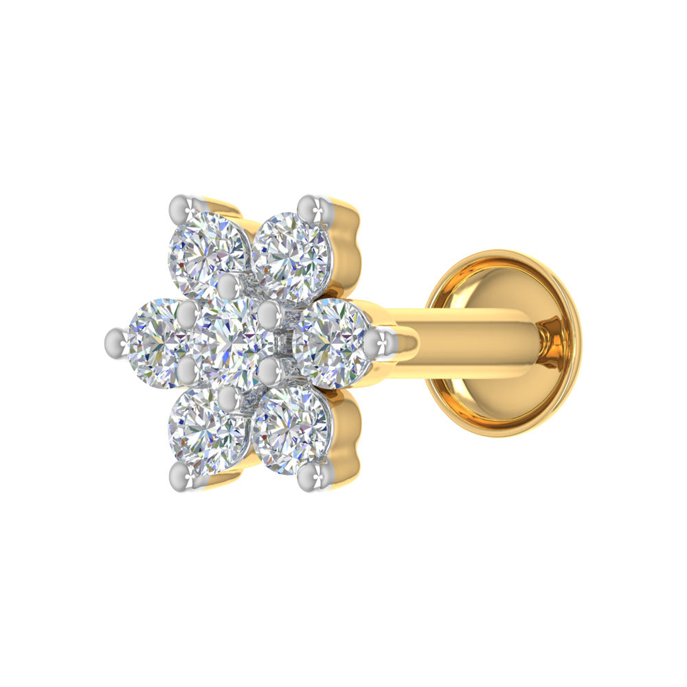 0.15 Carat 7-Stone Cluster Diamond Nose Pin Stud in 18K Yellow Gold