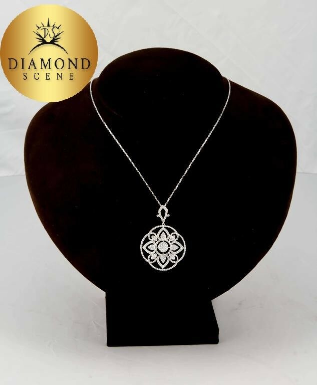 1.45 carats of F color VS clarity diamonds set in 18k white gold.