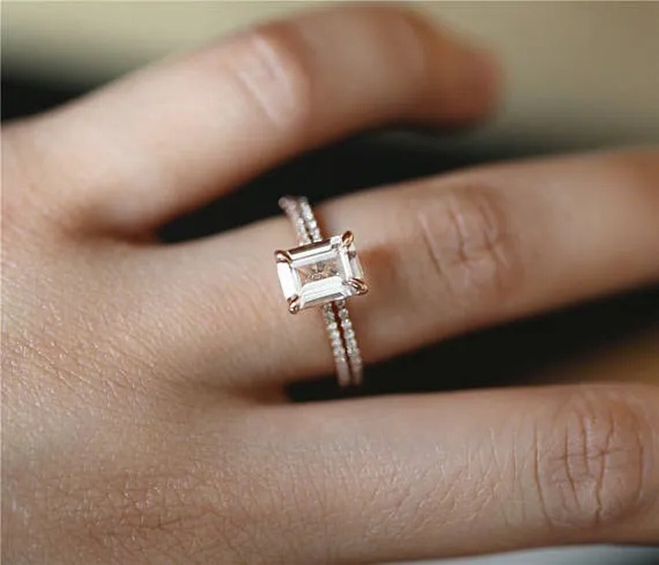 Worth to Buy Exquisite 18K Rose Gold Floral Rings Set Slim Princess Morganite Ne