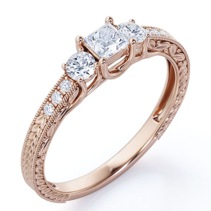 Vintage Half Carat Princess Cut Diamond - Channel Set Band - Edwardian Engagemen