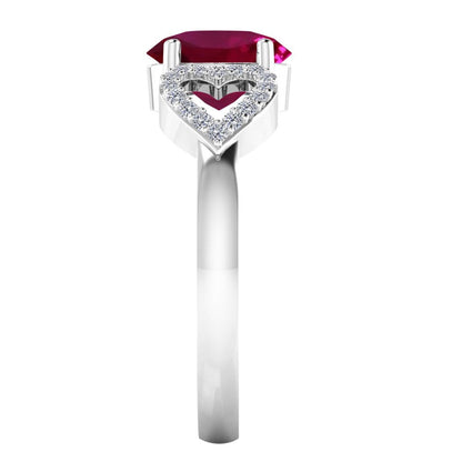 1.40 Carat Ruby & Heart Shape Diamond Gemstone Ring in 14K White Gold