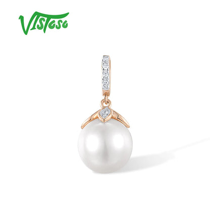 Authentic14K 585 Rose Gold Pendant for Women Sparkling Diamond Fresh Water White