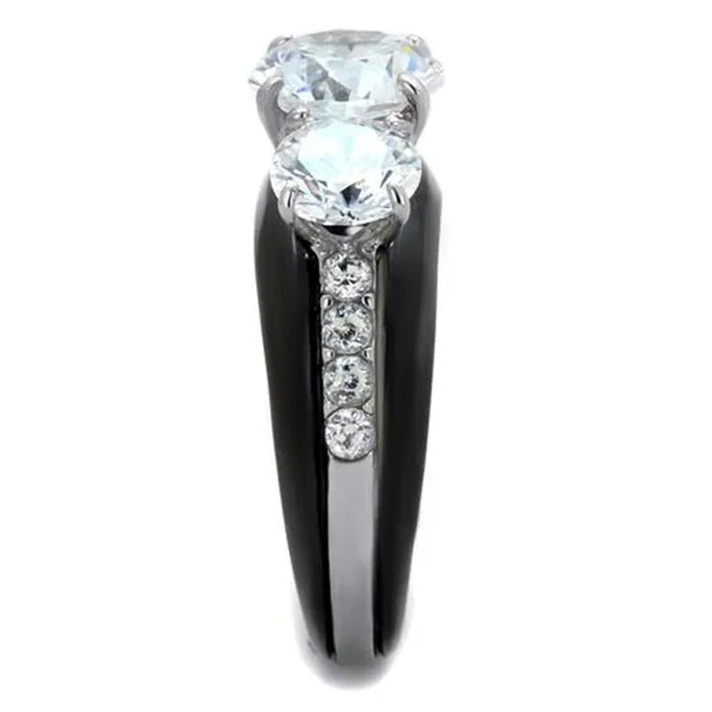 4.45 Ct round Cut AAA CZ Black Stainless Steel Engagement Ring Women'S Size 5-10