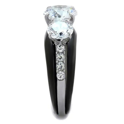 4.45 Ct round Cut AAA CZ Black Stainless Steel Engagement Ring Women'S Size 5-10
