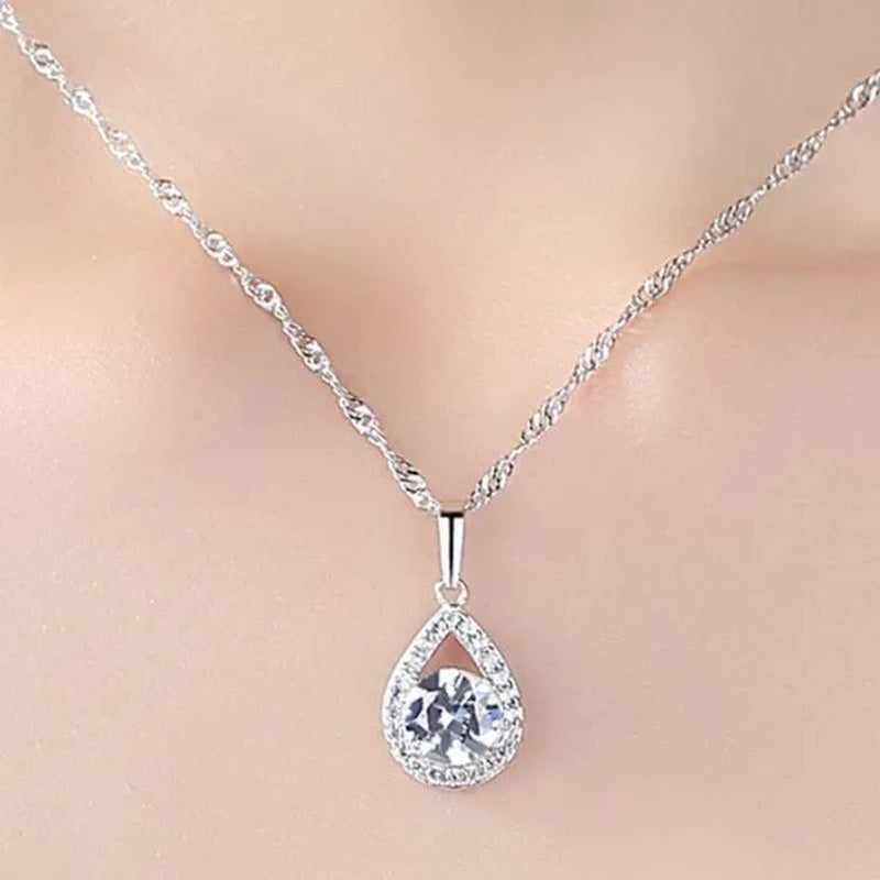 Delicate Teardrop 925 Sterling Silver Moissanite Diamond Necklace for Women Brid