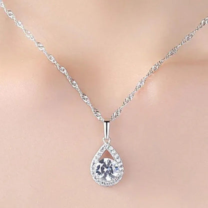 Delicate Teardrop 925 Sterling Silver Moissanite Diamond Necklace for Women Brid
