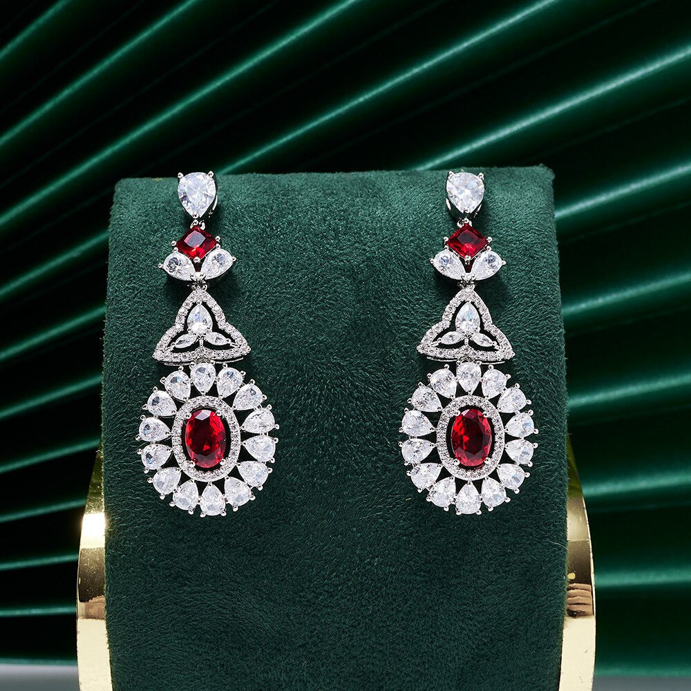 Luxury Women Wedding Jewelry Set Colorful Cubic Zirconia Bridal Necklace