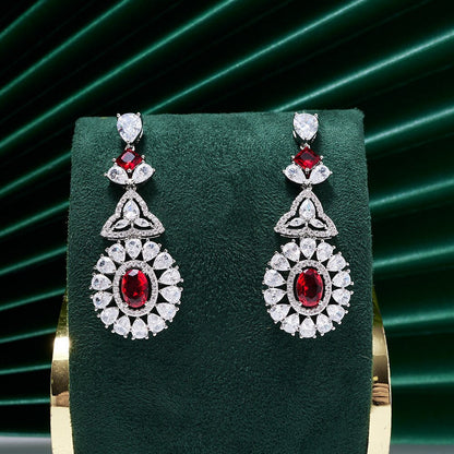 Luxury Women Wedding Jewelry Set Colorful Cubic Zirconia Bridal Necklace
