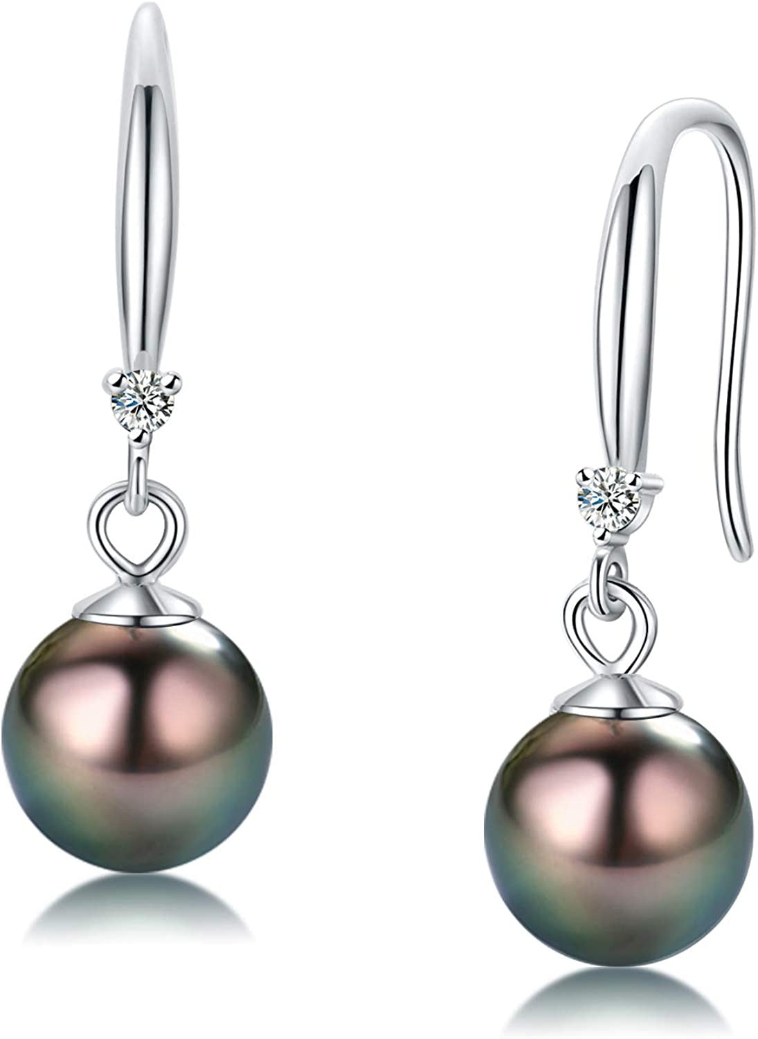 Classic AAA Quality Genuine Tahitian Black Pearl Dangle Drop Earrings 8-9Mm – Bi