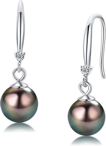 Classic AAA Quality Genuine Tahitian Black Pearl Dangle Drop Earrings 8-9Mm – Bi