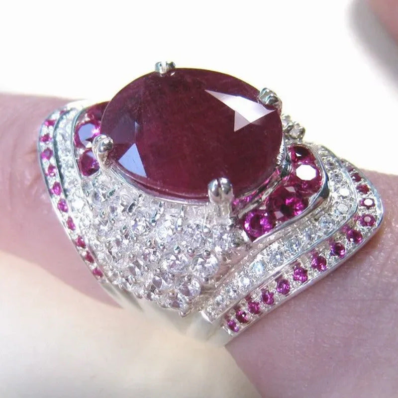Natural Ruby Gemstone 925 Sterling Silver Wedding Engagement Ring Women'S Jewelr