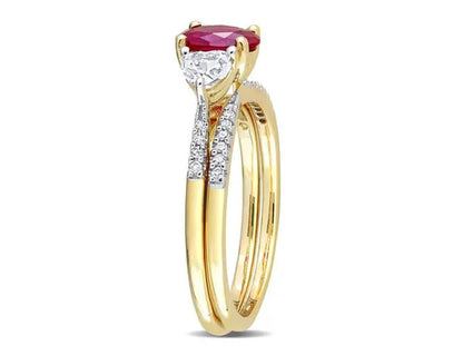 1.90 Carat (Ctw) Lab-Created Ruby and White Sapphire Bridal Engagement Wedding R
