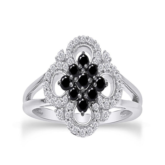 1/2 Carat round Cut Natural Enhanced Black & White Diamond Clover Shaped Engagem
