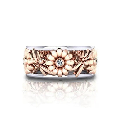 New Fashion Women Jewellery Fine Sunflower Chrysanthemum DIAMOND RING Silver Wed