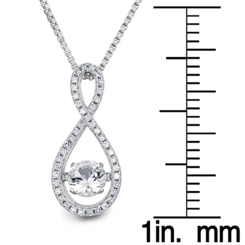Dancing Lab Created White Sapphire and 0.12 CT. T.W. Diamond Infinity Pendant in