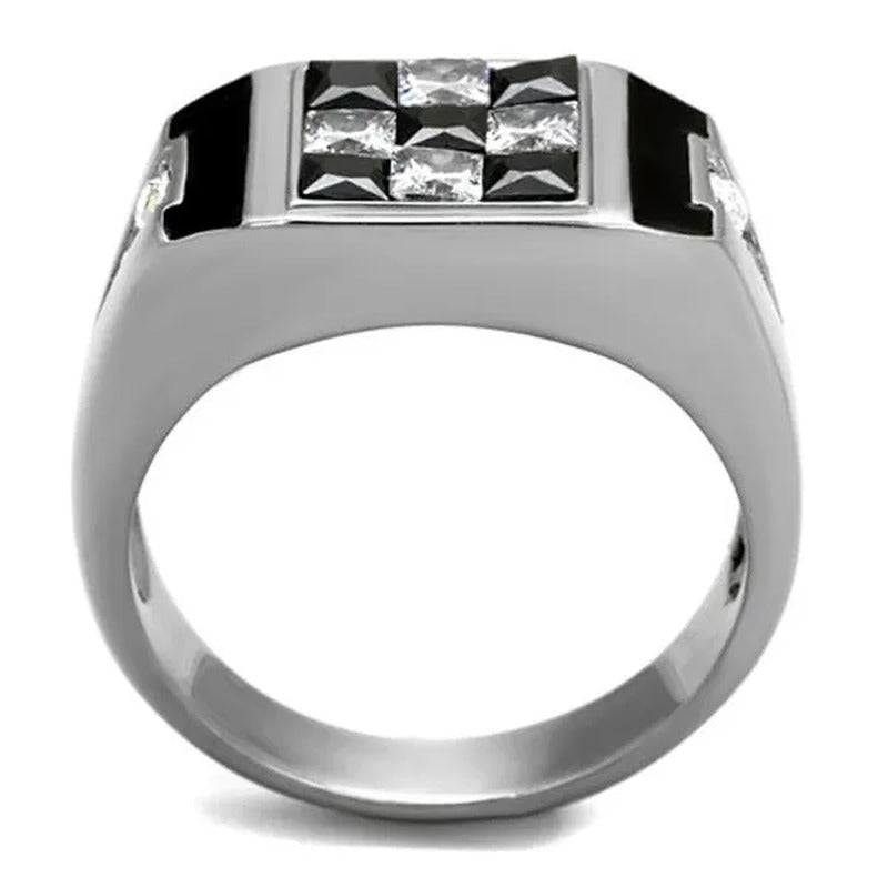 Men'S 2.56 Ct Clear & Black Princess Cut CZ Stainless Steel Fashion Ring Size 8-