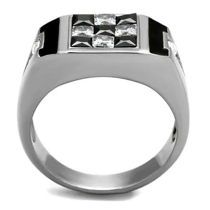 Men'S 2.56 Ct Clear & Black Princess Cut CZ Stainless Steel Fashion Ring Size 8-