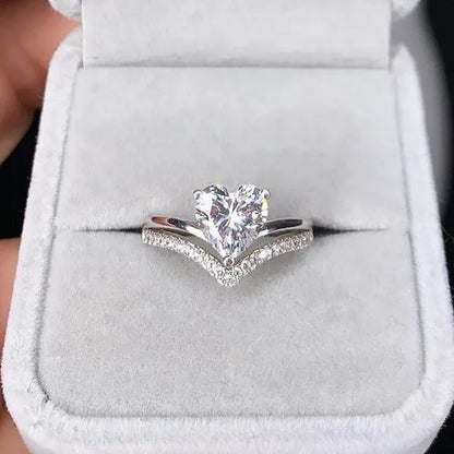 Exquisite 925 Sterling Silver White Sapphire Heart Ring Elegant Bride Engagement