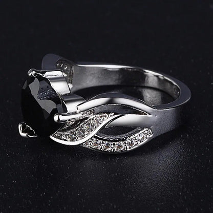 925 Silver Natural Gemstones Black Sapphire Heart Ring Wedding Bride Engagement