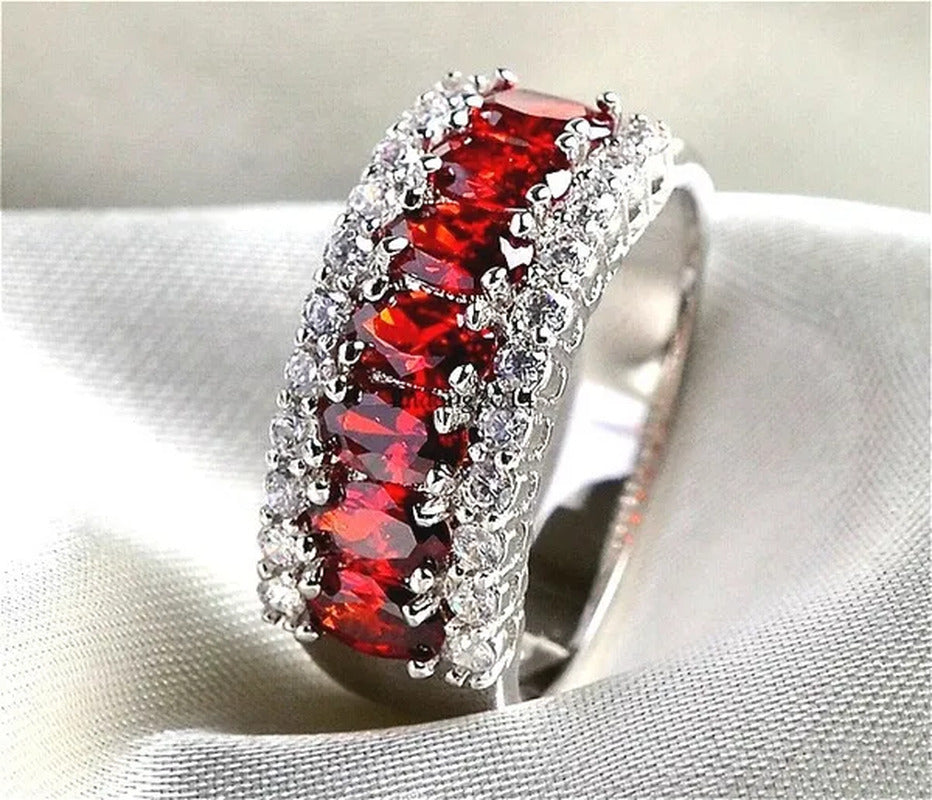 Sz6-9 Fashion Jewelry 10KT White Gold Filled 7CT Ruby Zircon CZ Women'S Wedding