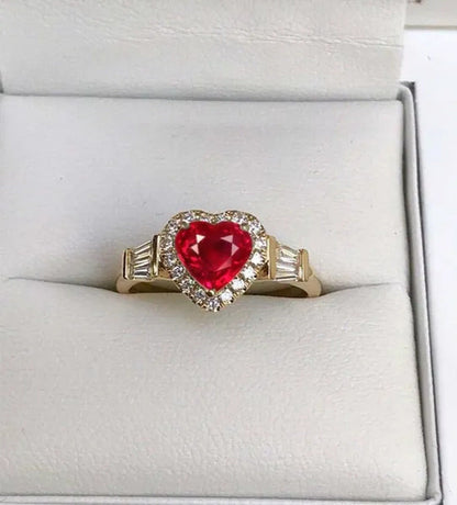 Elegant Noble Woman Fashion Heart Ring Superb Birthstone Princess Proposal Engag