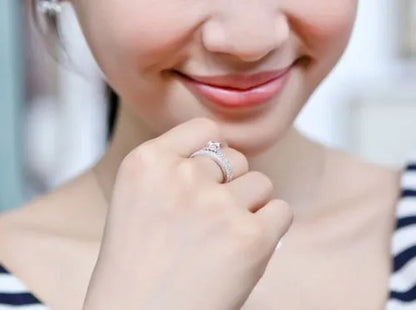 925 Silver Rose Gold round Cut CZ Wedding Band Engagement Rings Set Women Size 4