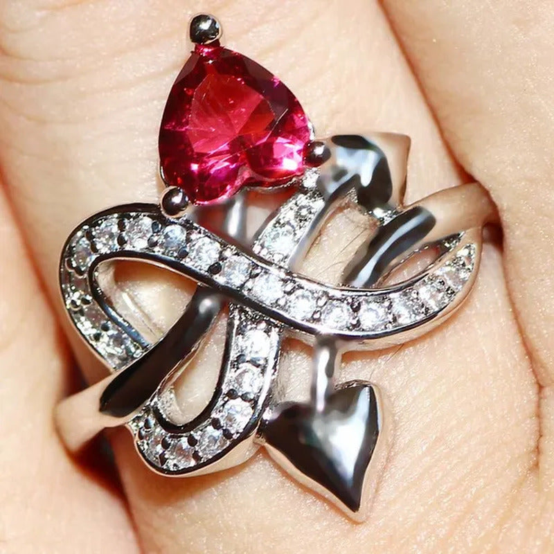Eros Ring 925 Silver Natural Gemstones White Sapphire & Ruby Wedding Birthstone