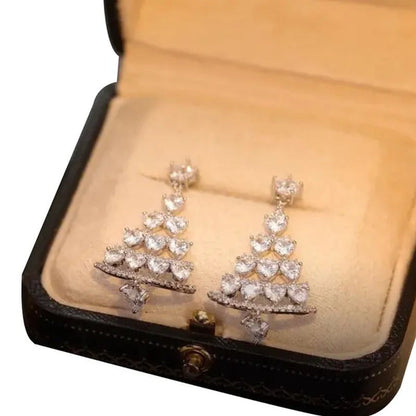 1Pair Luxury Christmas Tree Crystal Zircon Earrings Ear Stud Drop Dangle Women J