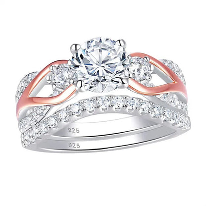 Newshe Solid 925 Sterling Silver Rose Gold Wedding Ring Sets for Women round Cut