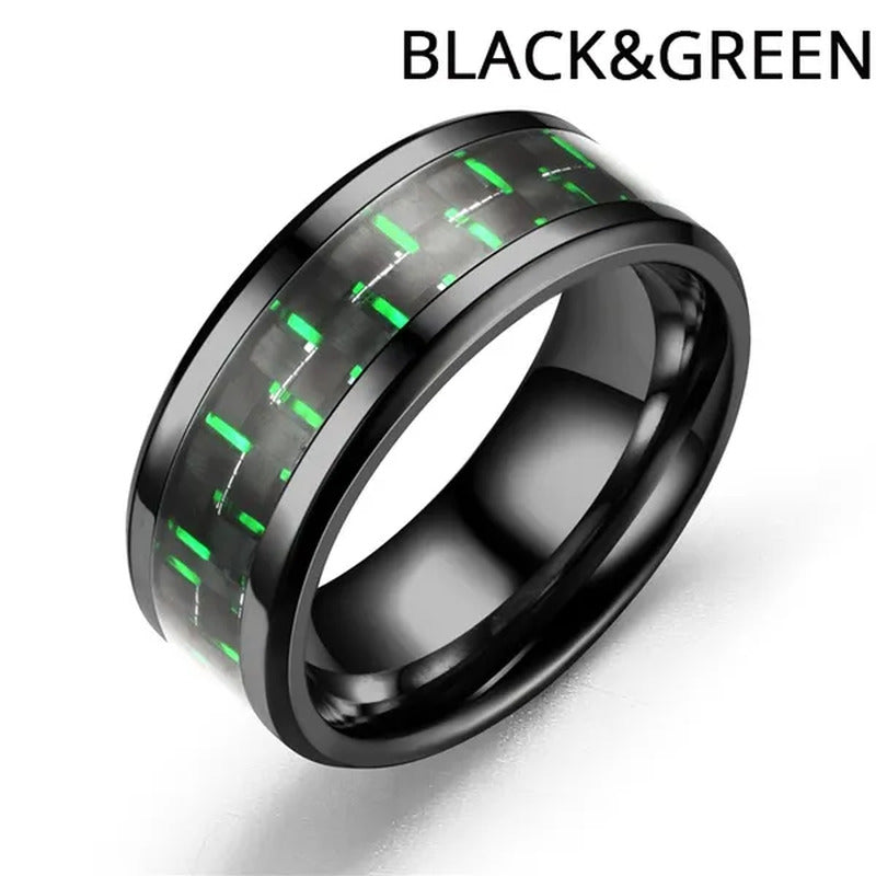 8MM Mens 6 Colors Ceramic Ring Wedding Band with Red Carbon Fiber Inlay Sizes 6