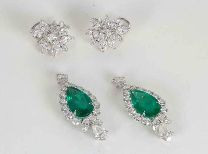 Incredible Emerald Diamond Platinum Drop Earrings