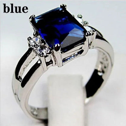 Women 925 Silver Blue Sapphire / Black Sapphire / Amethyst / Ruby Wedding Ring S