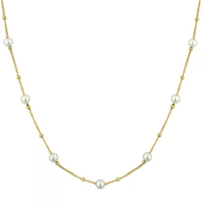 14K Freshwater Cultured Pearl and High Polish Bead Necklace, 18"