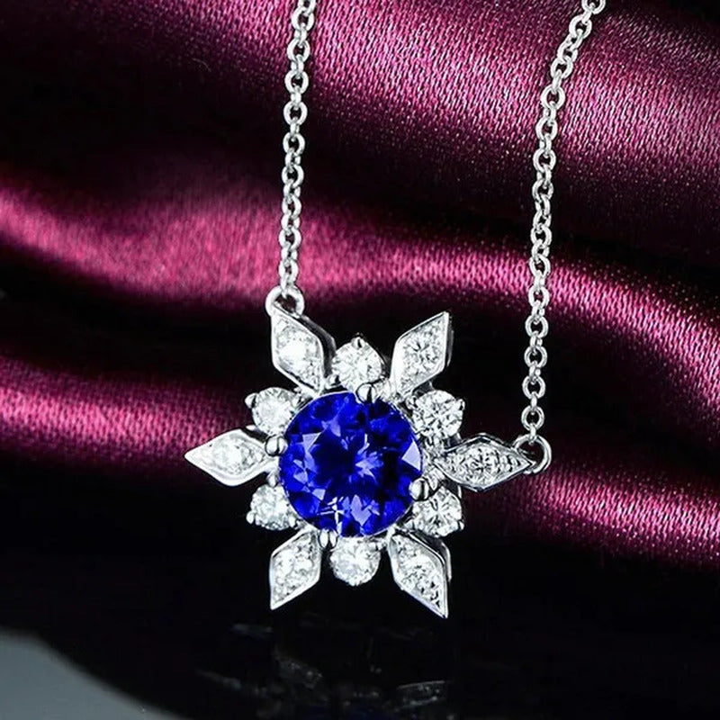 Fashion Zircon Necklace for Women, Elegant Ladies Exquisite Sapphire Jewelry Acc