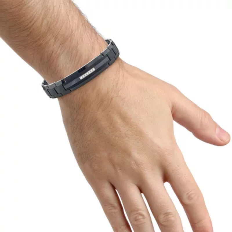 Men'S Diamond Black Tungsten Carbide ID Bracelet (0.20 Carats, H-I I2)