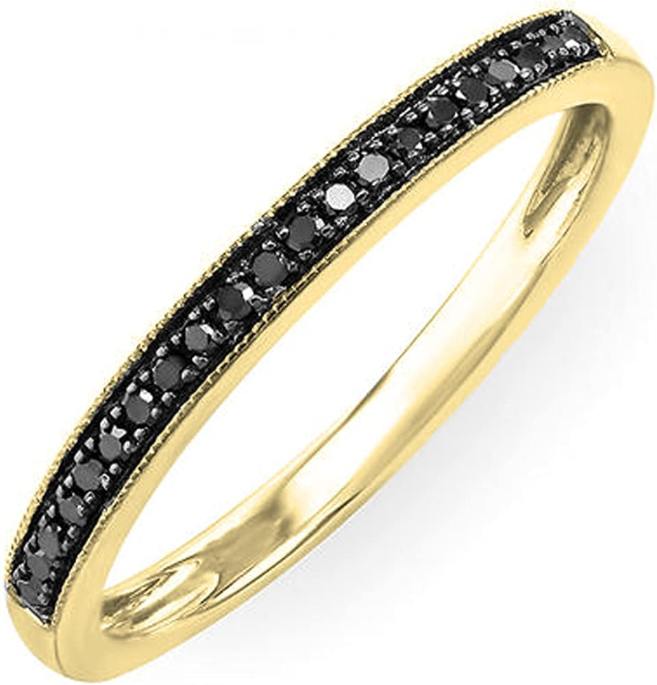 0.12 Carat (Ctw) round Black Diamond Thin Milgrain Stackable Wedding Band Ring f