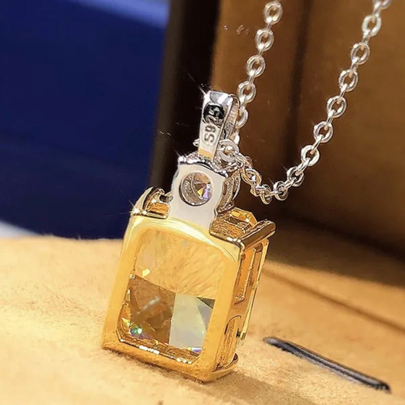 Trendy Silver Plated Square Cut Citrine Gemstone Pendant Necklace for Women Dail