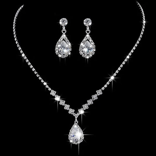 Wedding Silver Jewelry Set for Women Luxury Shiny Austrian Diamond Necklace Wate