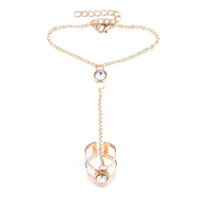 Vintage Gold Big Crystal Ring Bracelet Wrist Chain Jewelry Fashion Hand Back Ban
